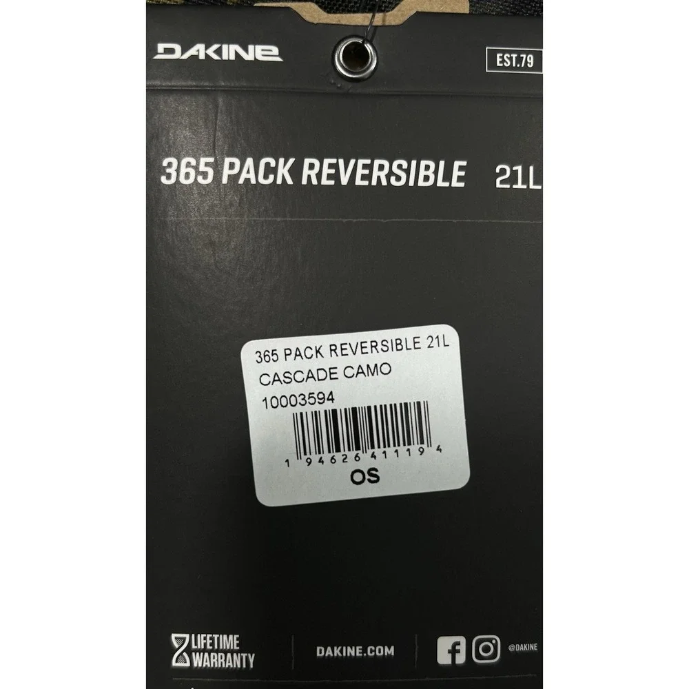 Dakine 365 Pack Reversible Backpack 21L Cascade Camo Print 18X12X8 Laptop Sleeve